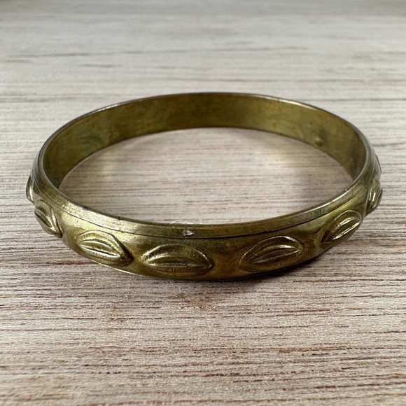 Vintage Genuine Brass Embossed Design Bangle Bracelet Handmade 8.25" - Picture 2 of 8